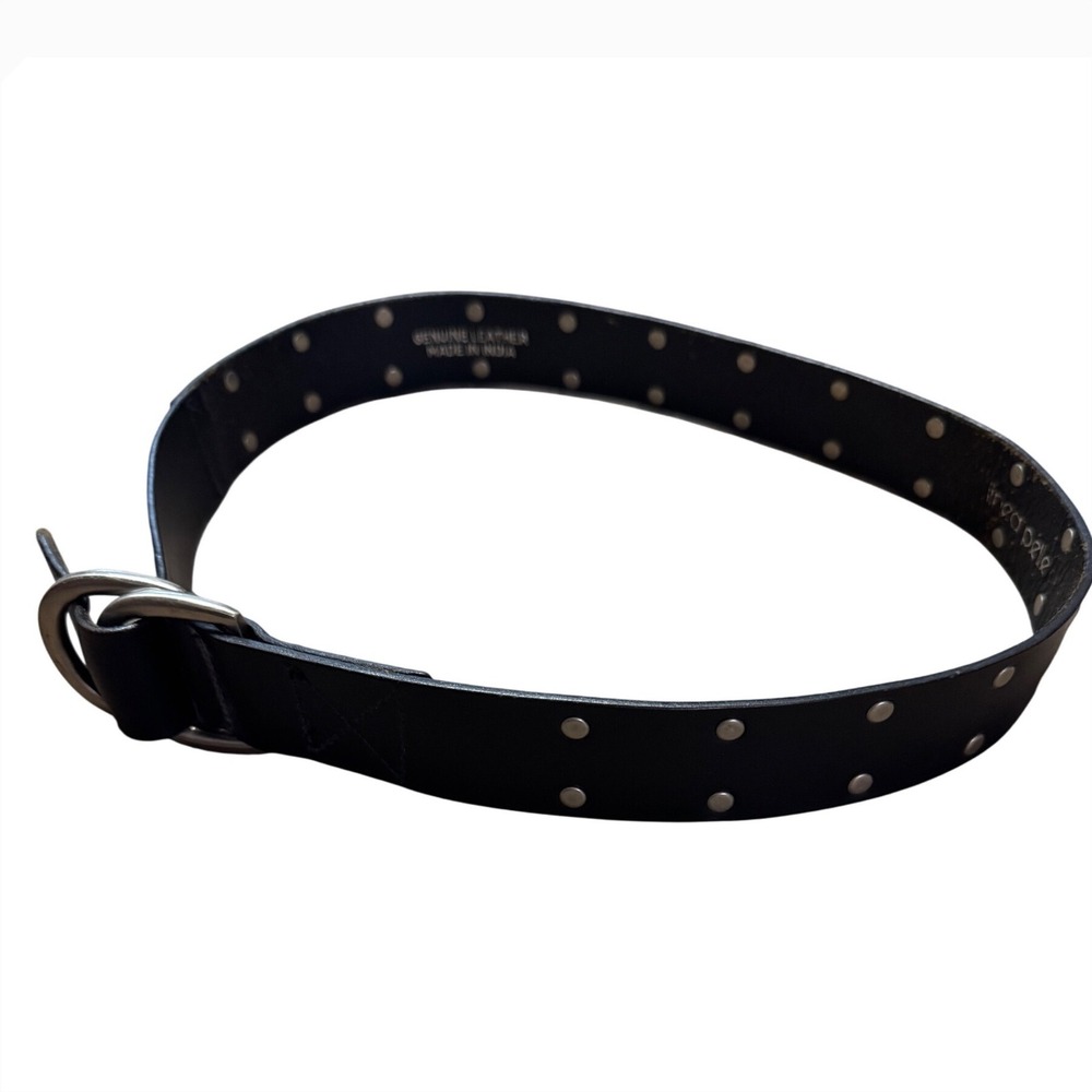 NOT FOR SALE Linea Pelle Black Genuine Leather Studded D-Ring Belt Silver Studs